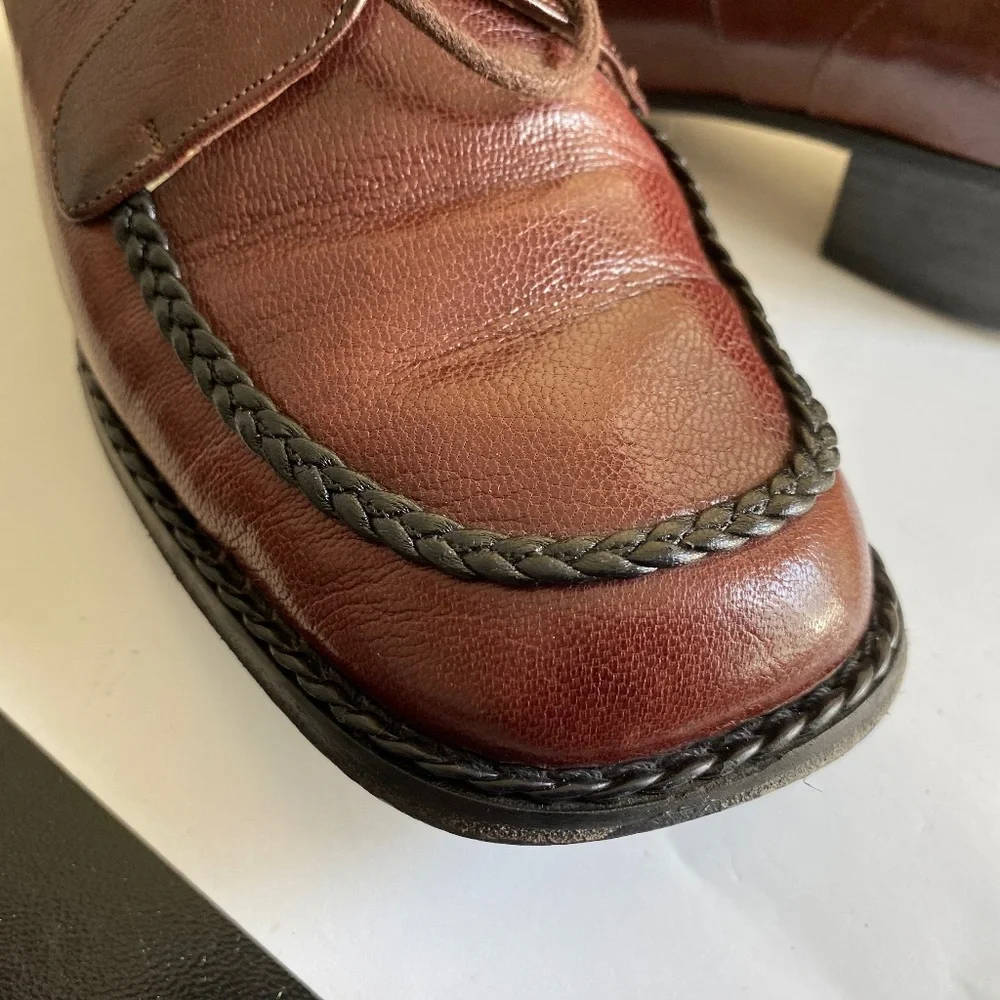 Chanel brown loafers laced black leather dress shoes moccasins 35 France oxfords - Picture 3 of 12